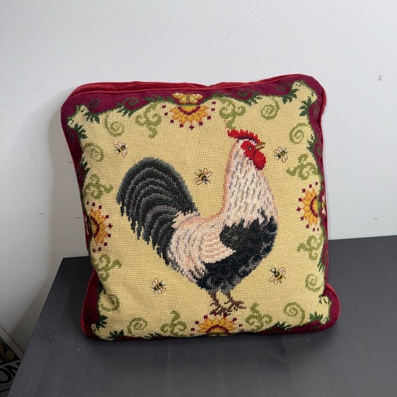 French Country Needlepoint - Rooster Pillow Multicolored - Picture 3 of 6